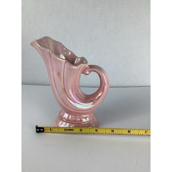 Bayer Pottery Pink Drip Glaze Shell Set Of 2 Planter Vase Vtg Mid Century USA - Picture 7 of 9